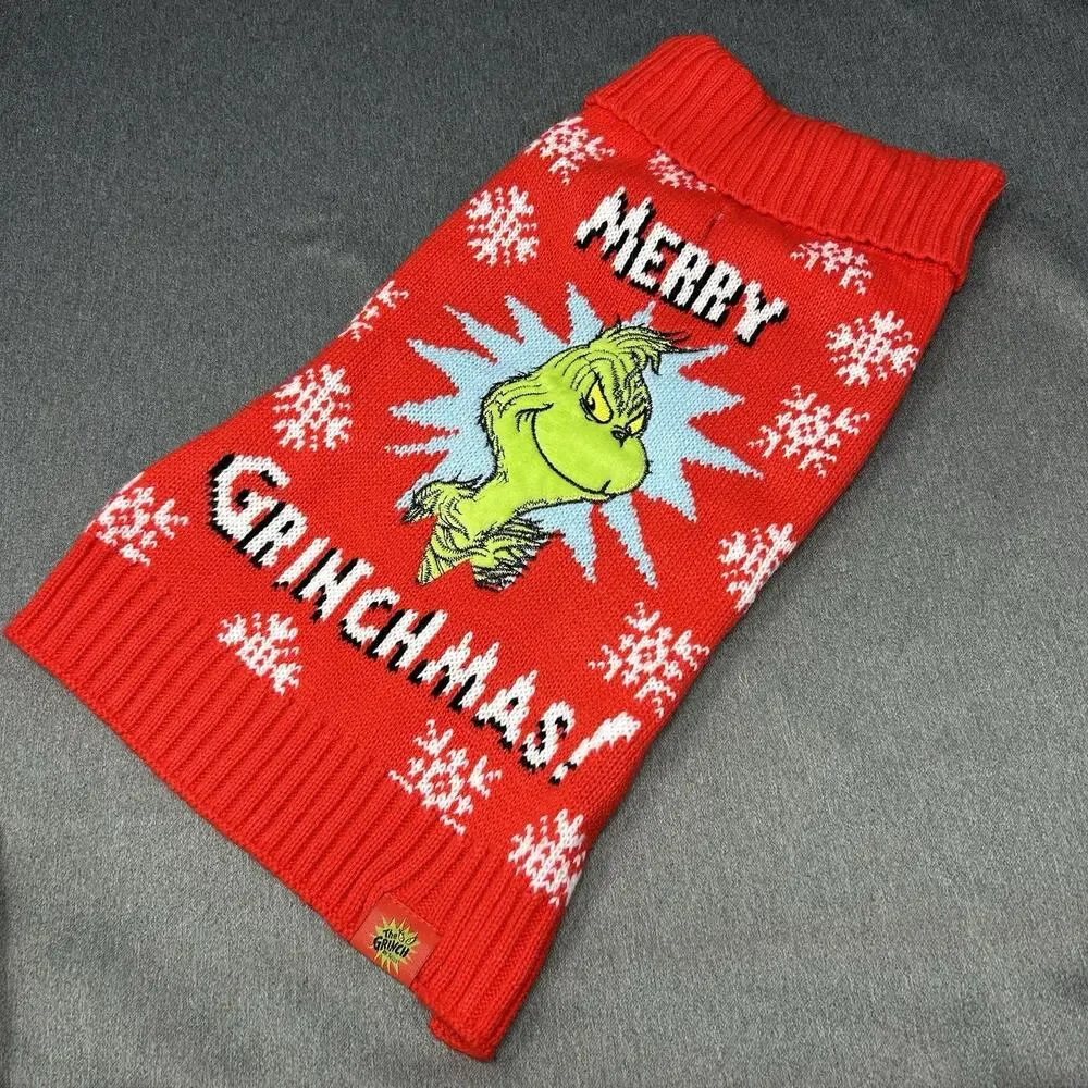 Dr Seuss The Grinch Merry Grinchmas Christmas Knit Holiday Dog Sweater Medium